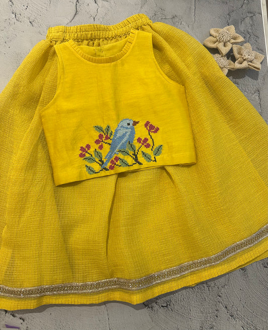 Feather and bloom cross stitch skirt set