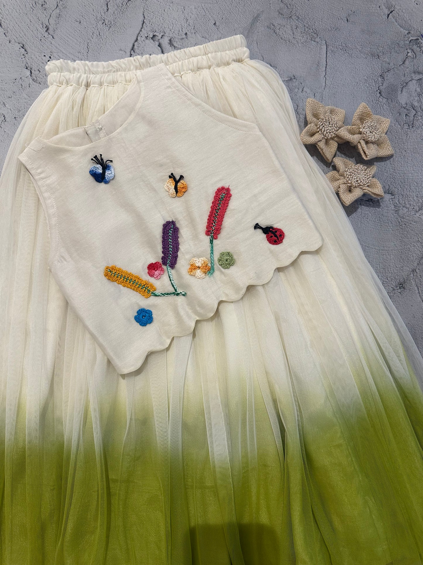 Garden theme crochet skirt set