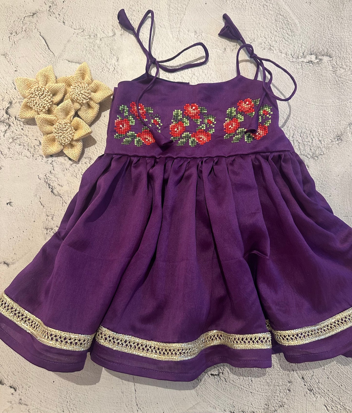 purple roses cross stitch tie dress