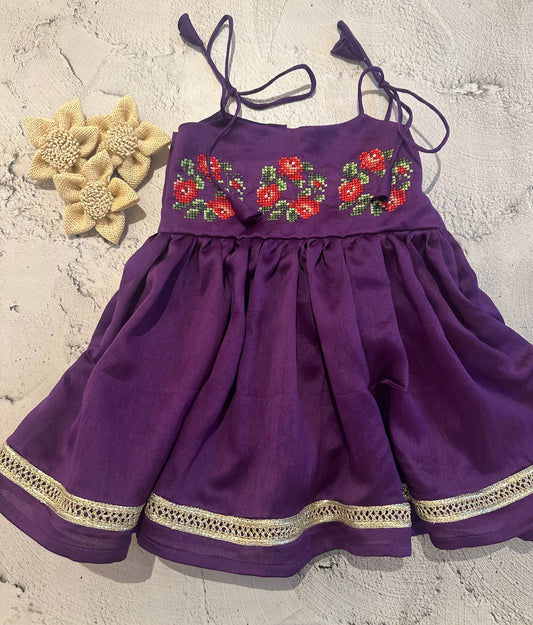purple roses cross stitch tie dress