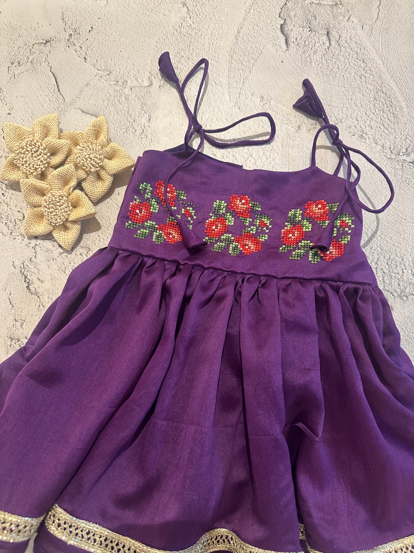 purple roses cross stitch tie dress