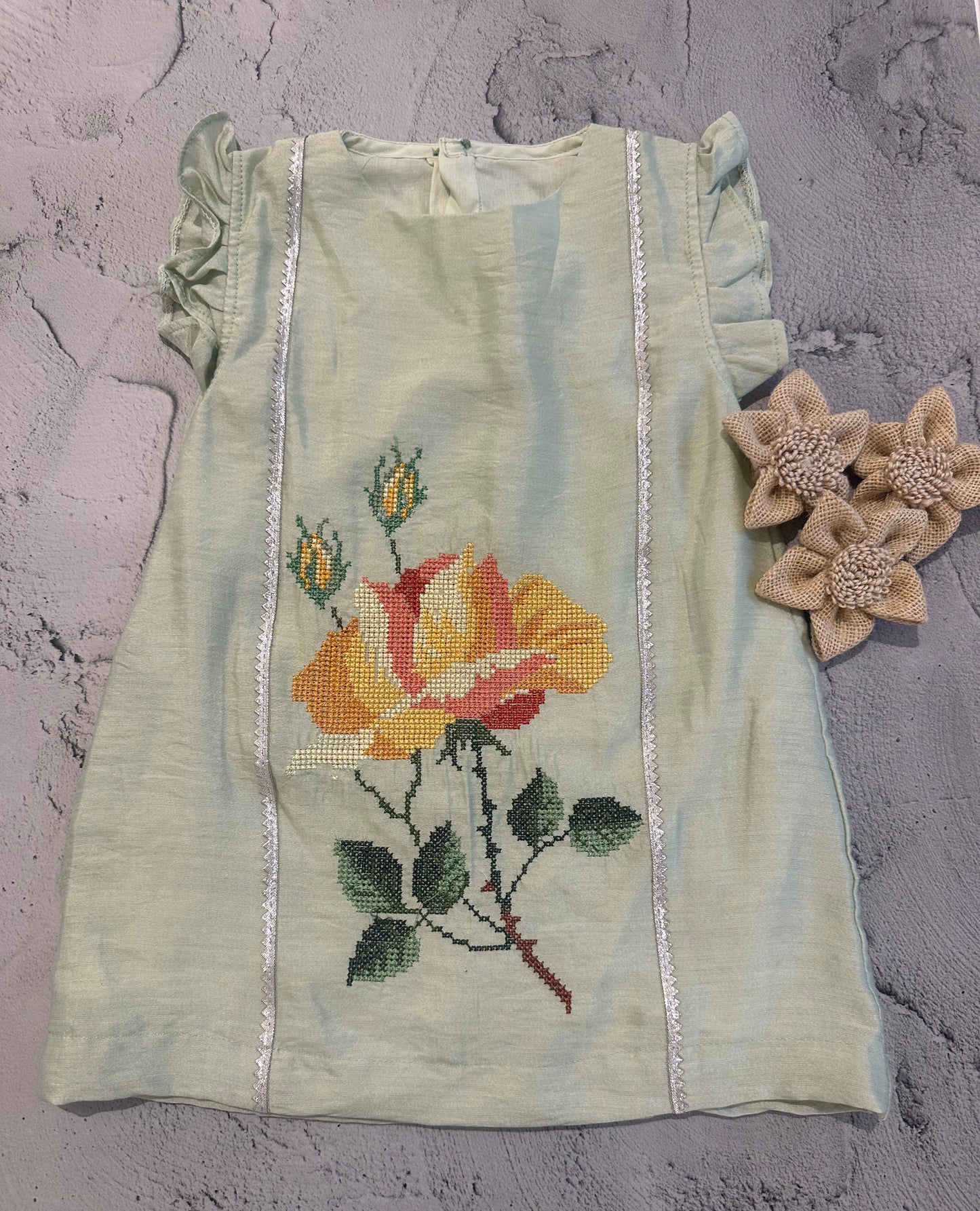 Mint floral cross stitch dress