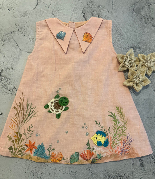 Pink sea theme crochet dress