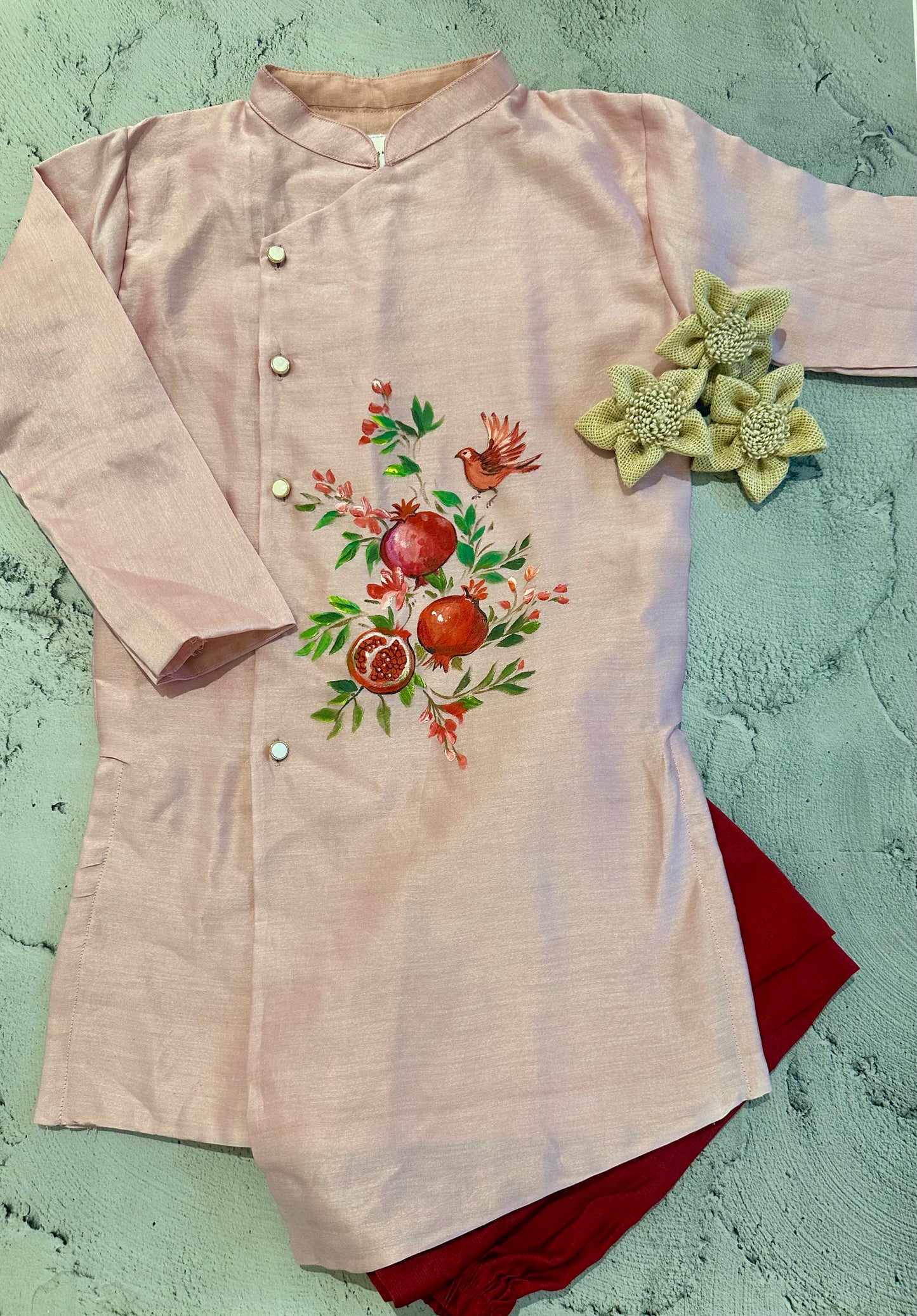 Pomegranate hanpainted kurta set (5-6 years)