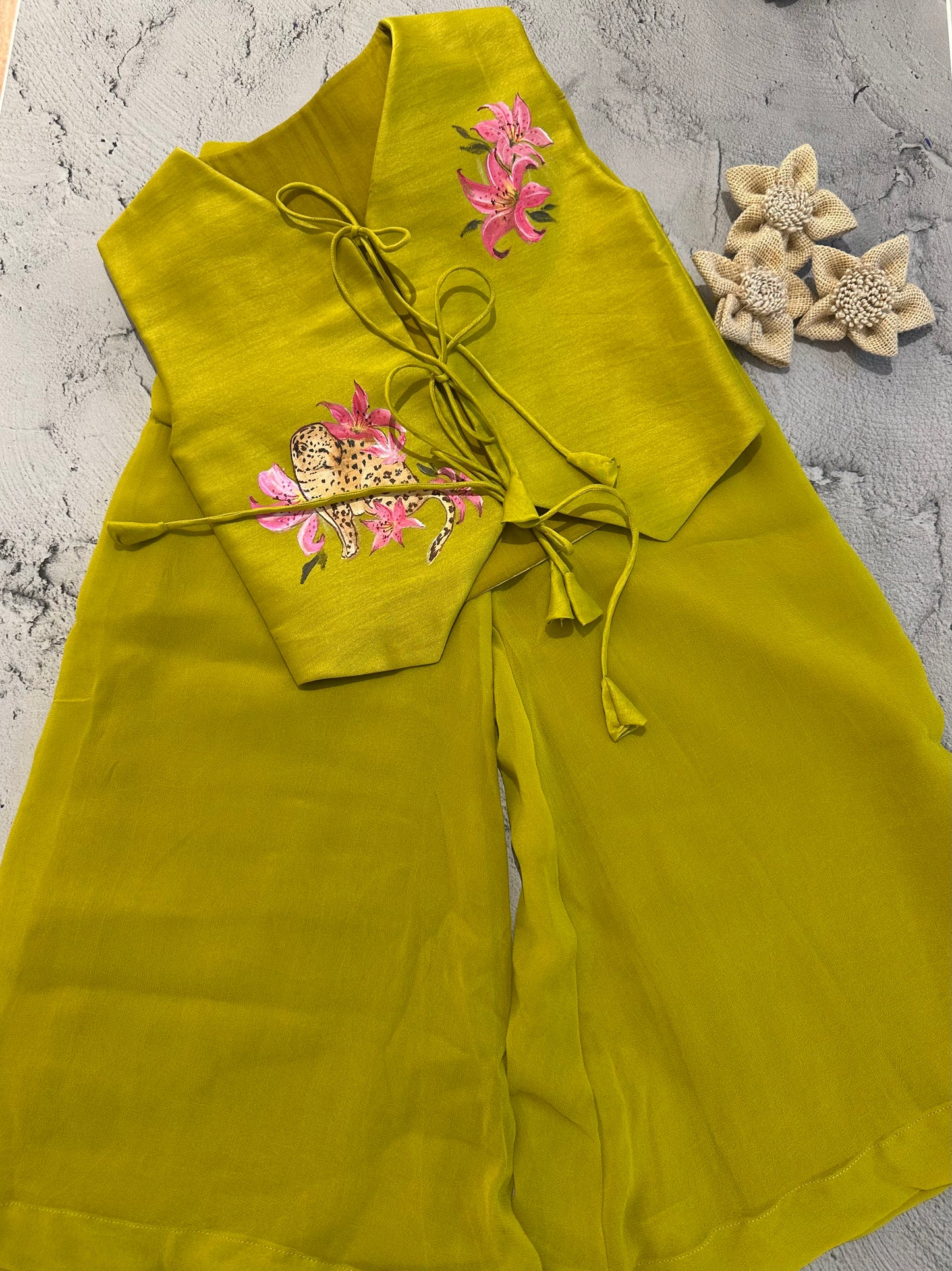 Floral cheetah hand painted vest set