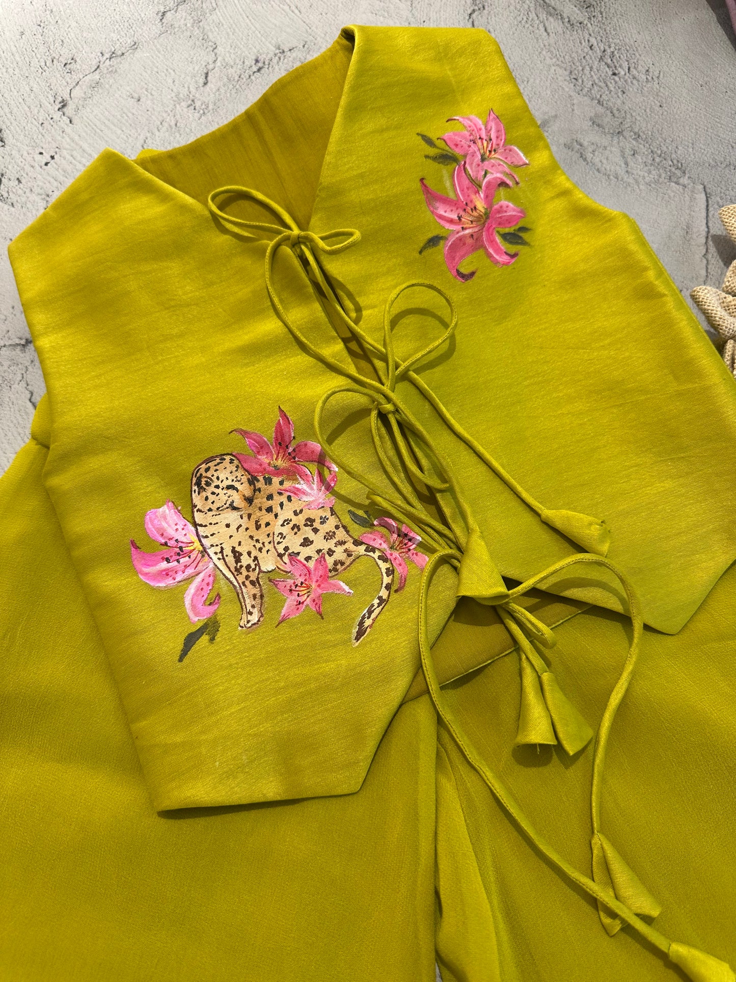 Floral cheetah hand painted vest set