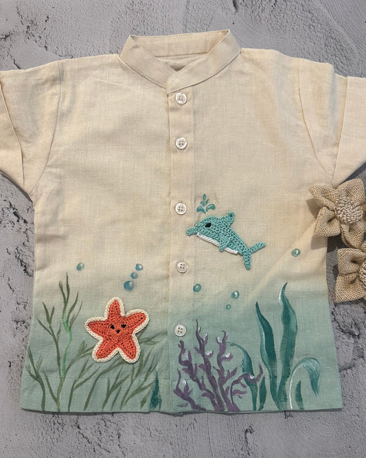 Sea theme ombré crochet shirt