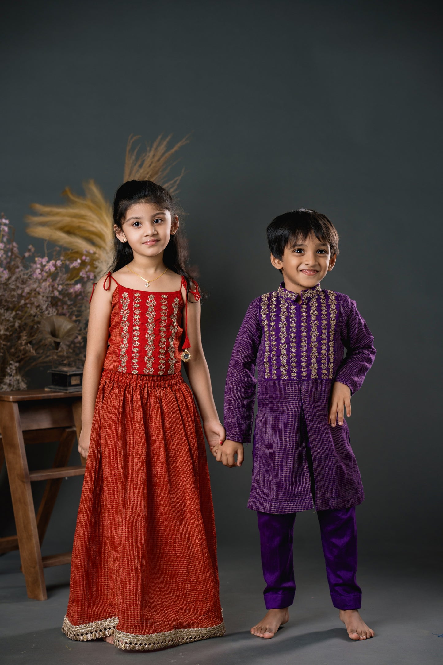 Kota embroidered kurta set in purple