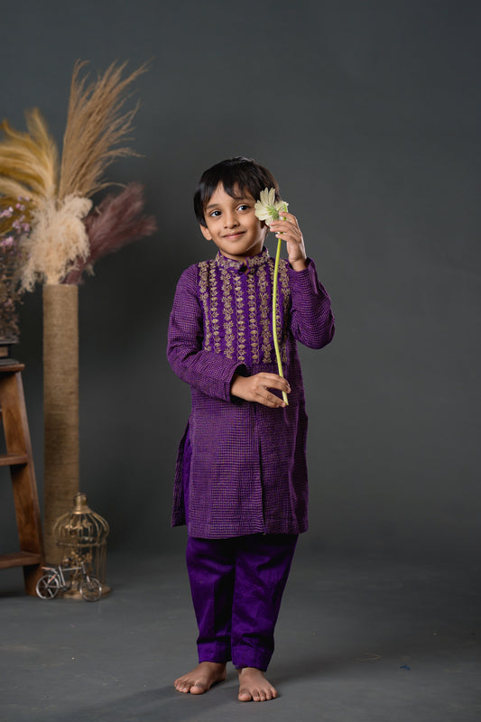 Kota embroidered kurta set in purple