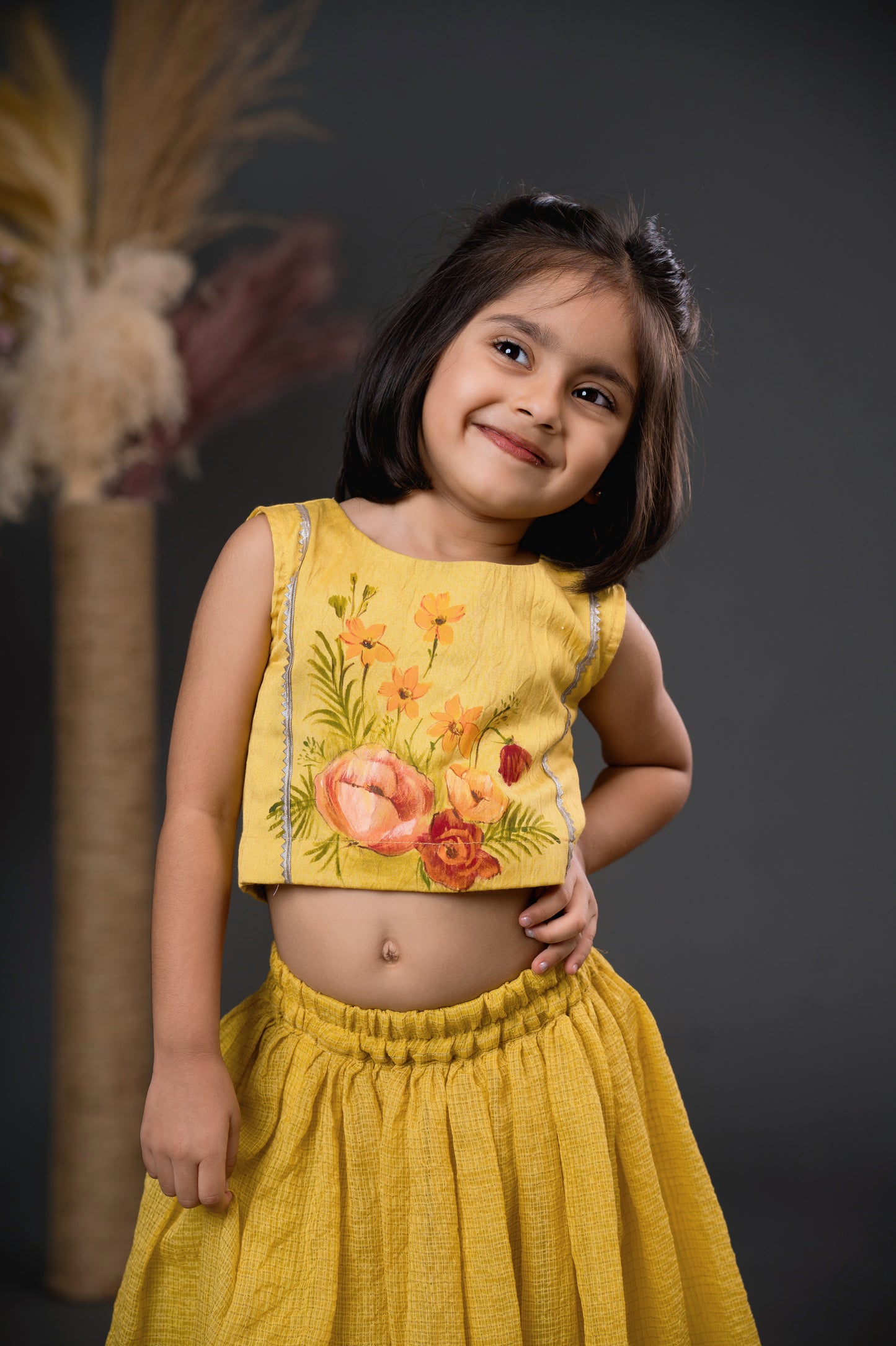 Yellow floral bouquet skirt set