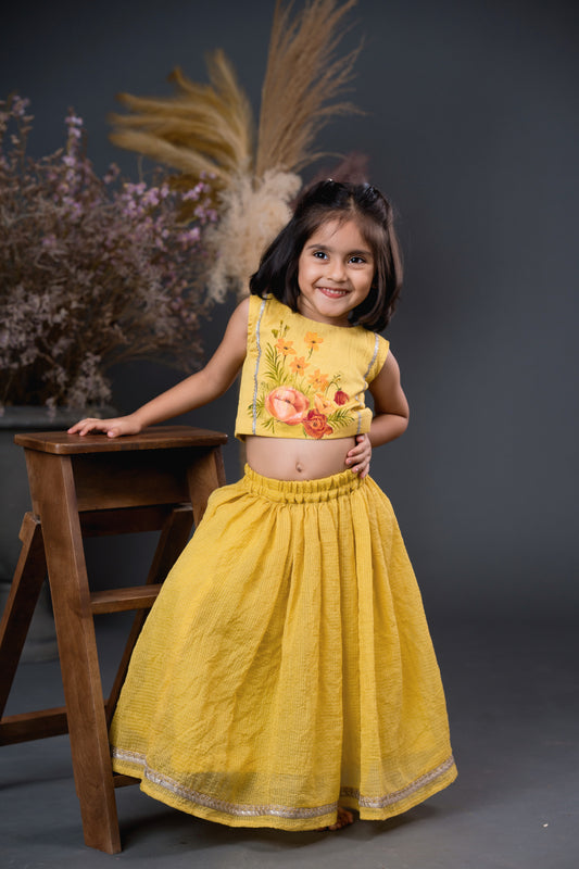Yellow floral bouquet skirt set