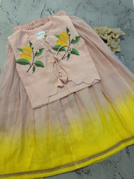 Sunlit lemon embroidered skirt set