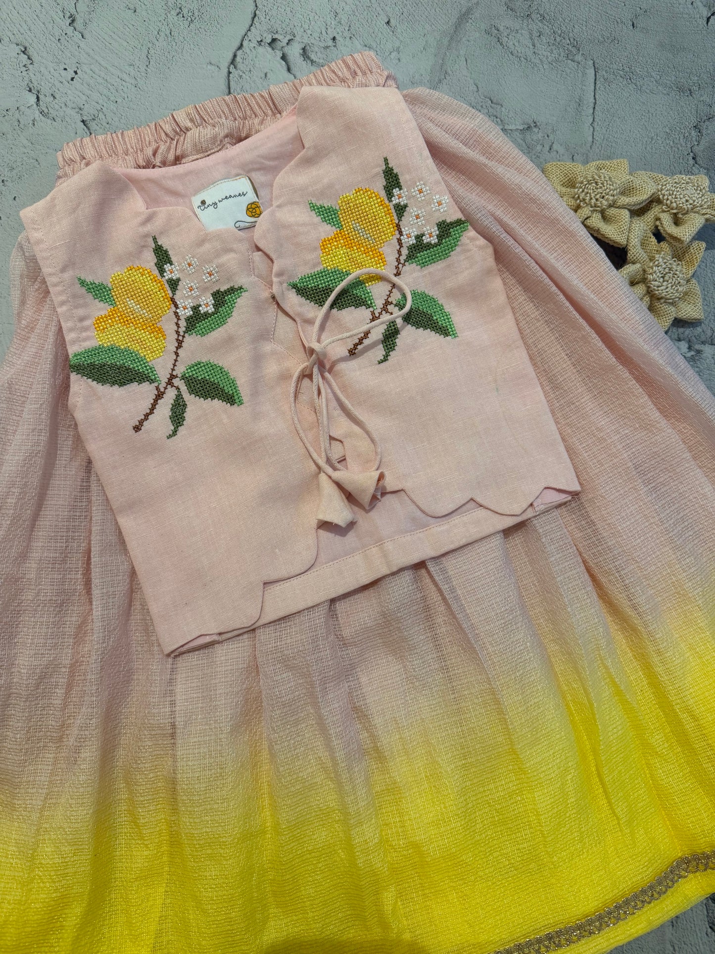 Sunlit lemon embroidered skirt set