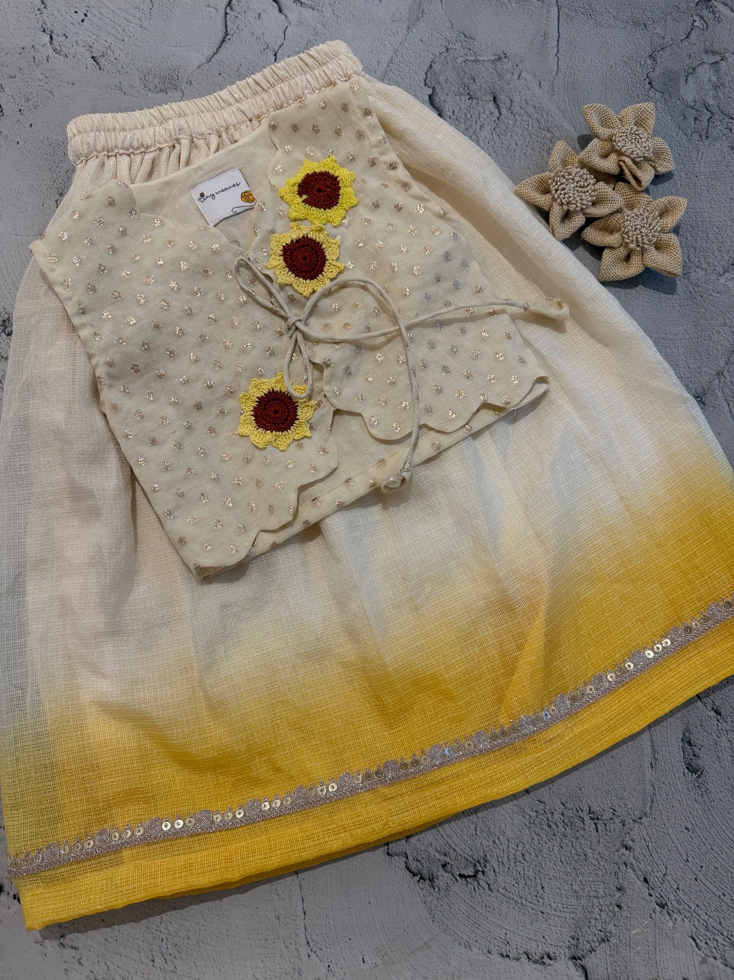 Sunlit bloom crochet sunflower ombré skirt set