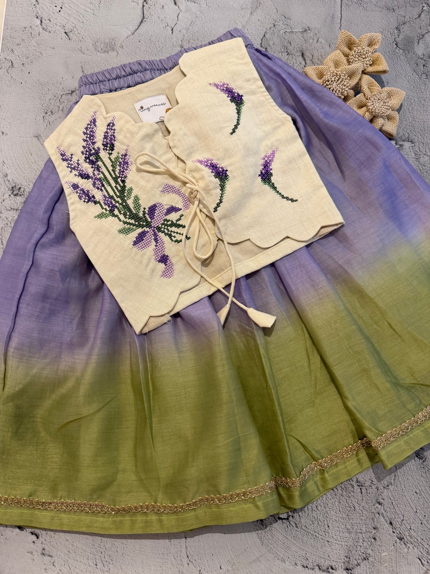 Lavender meadow cross stitch skirts set