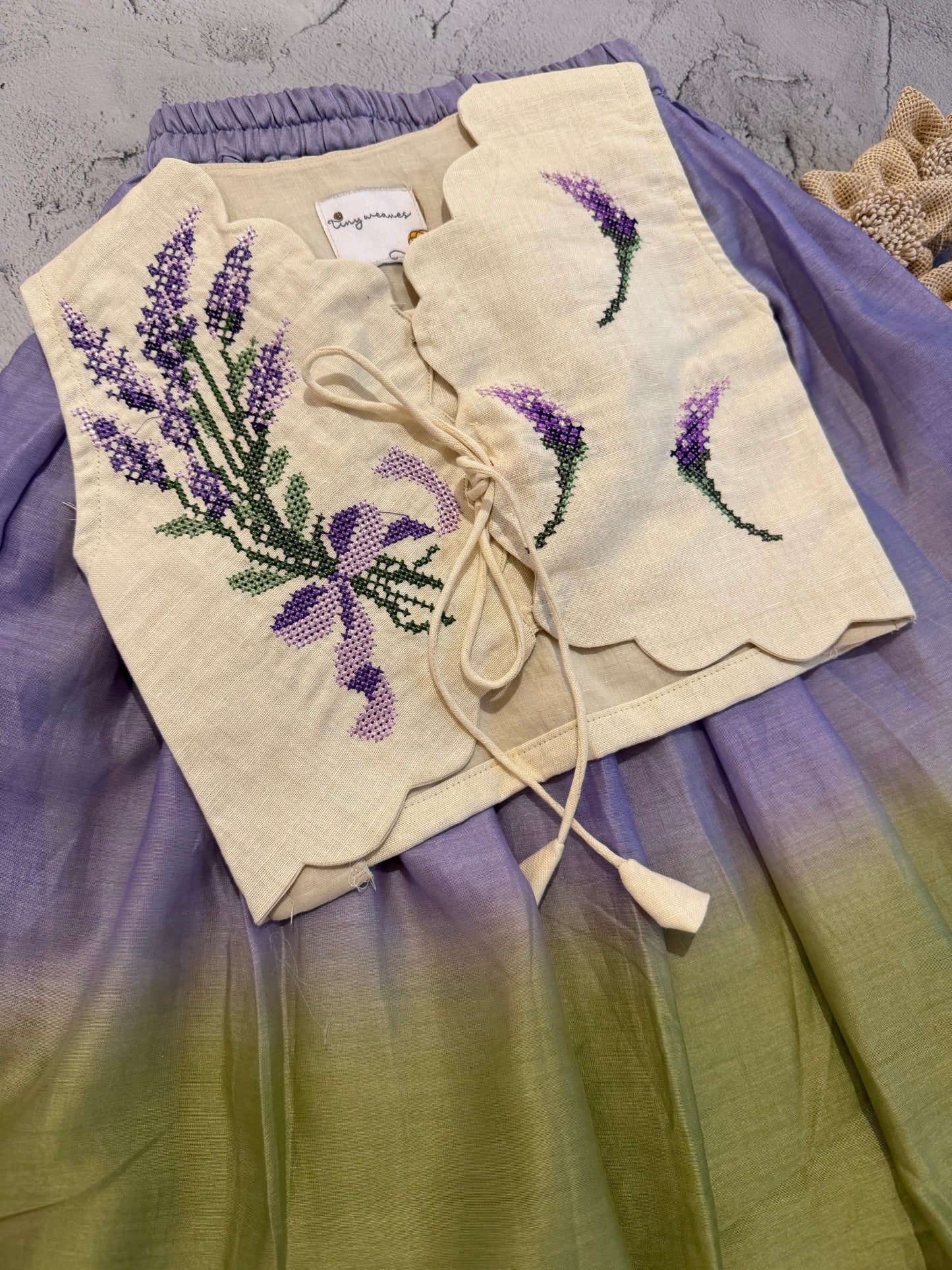 Lavender meadow cross stitch skirts set