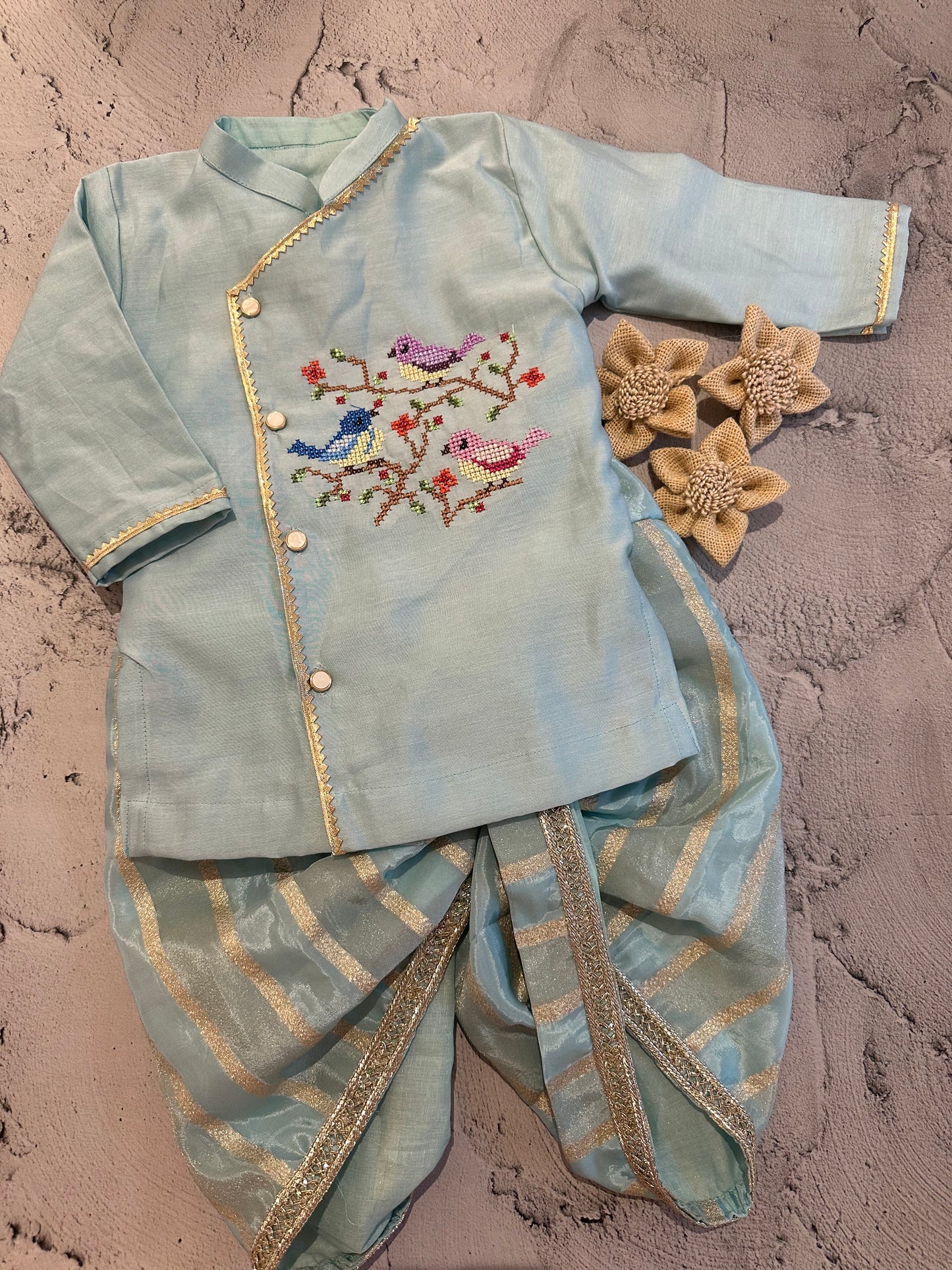 Flock of birds cross stitch kurta set