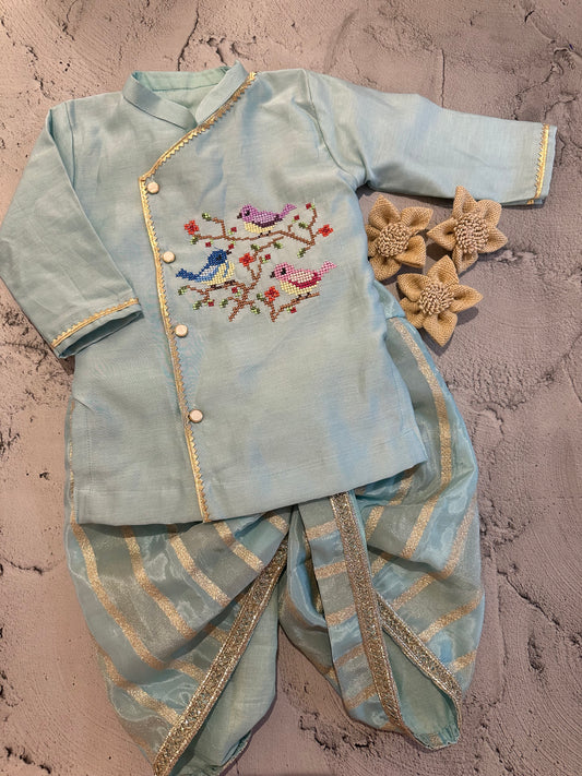 Flock of birds cross stitch kurta set