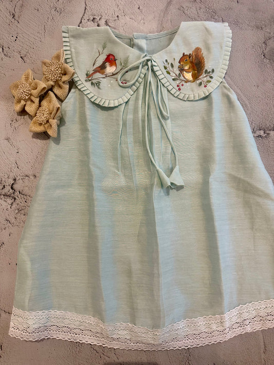 Collar hand painted dress (blue)