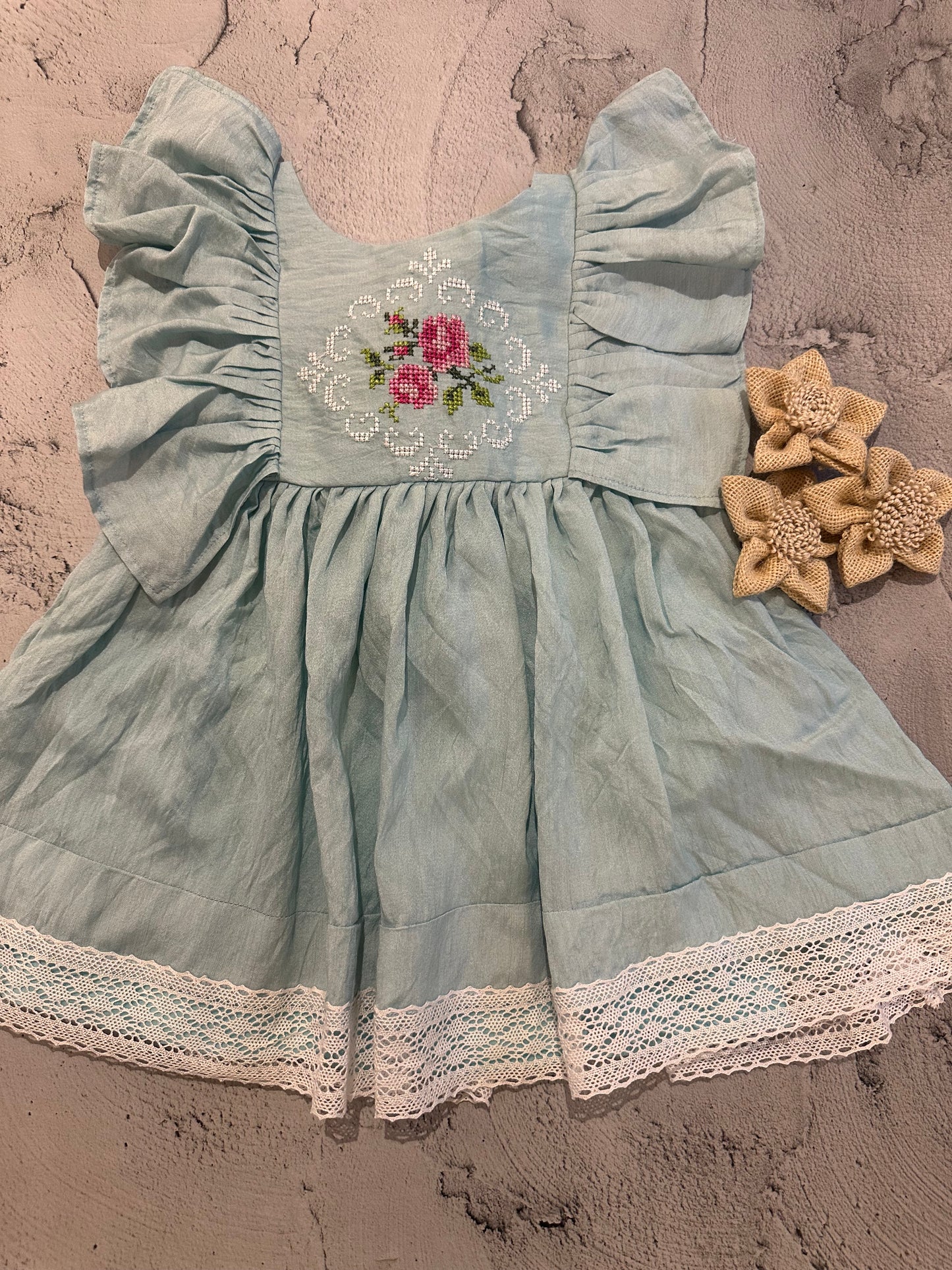 Blue rose ruffle dress