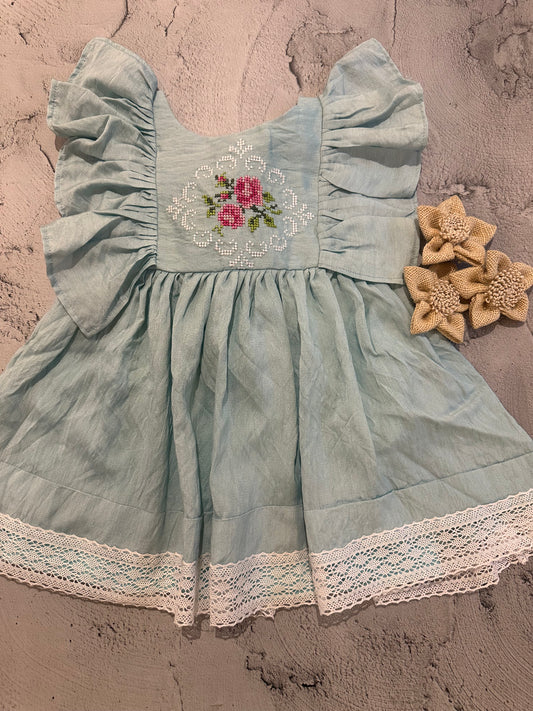 Blue rose ruffle dress