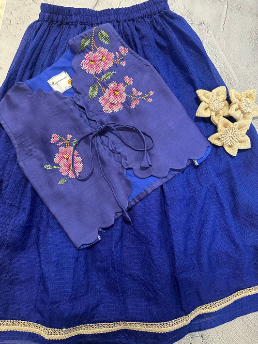 Kota rose garden skirt set (dark blue)