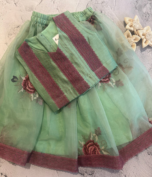 Cross stitch organza skirt skirt in mint