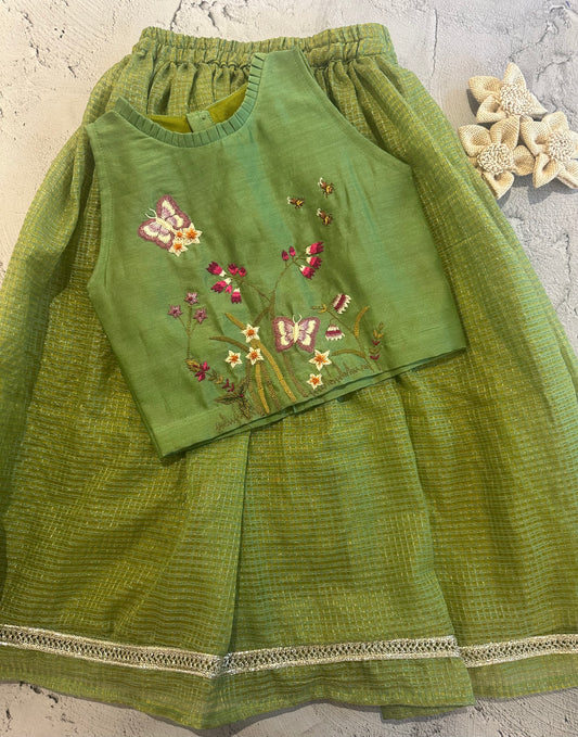 Kota embroidered garden skirt set (green)