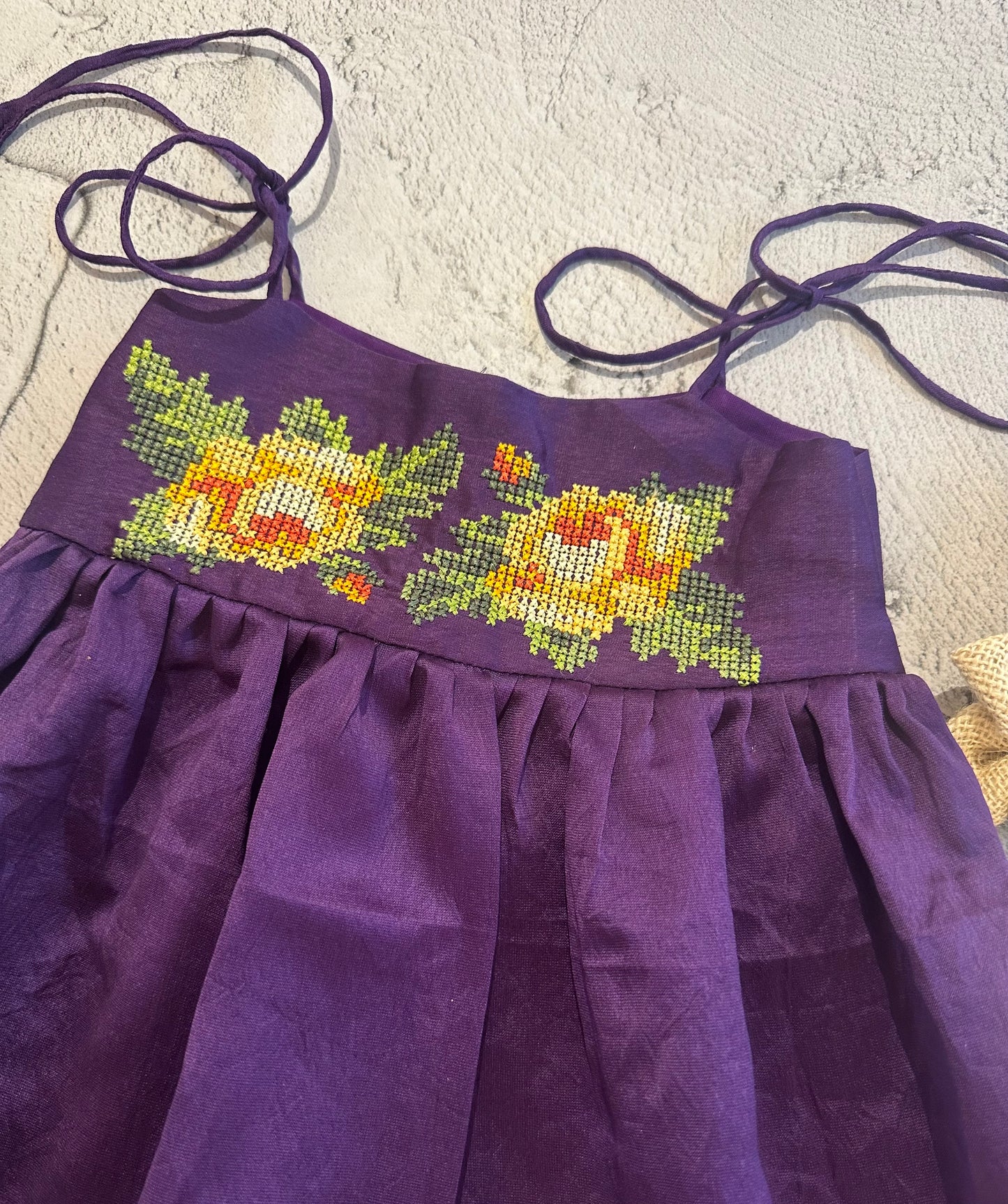 Yellow rose cross stitch tie dress (purple)