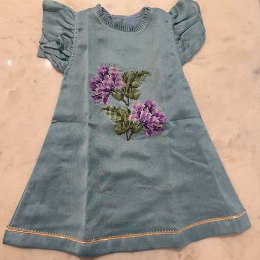 A line floral cross stitch dress  in powder blue