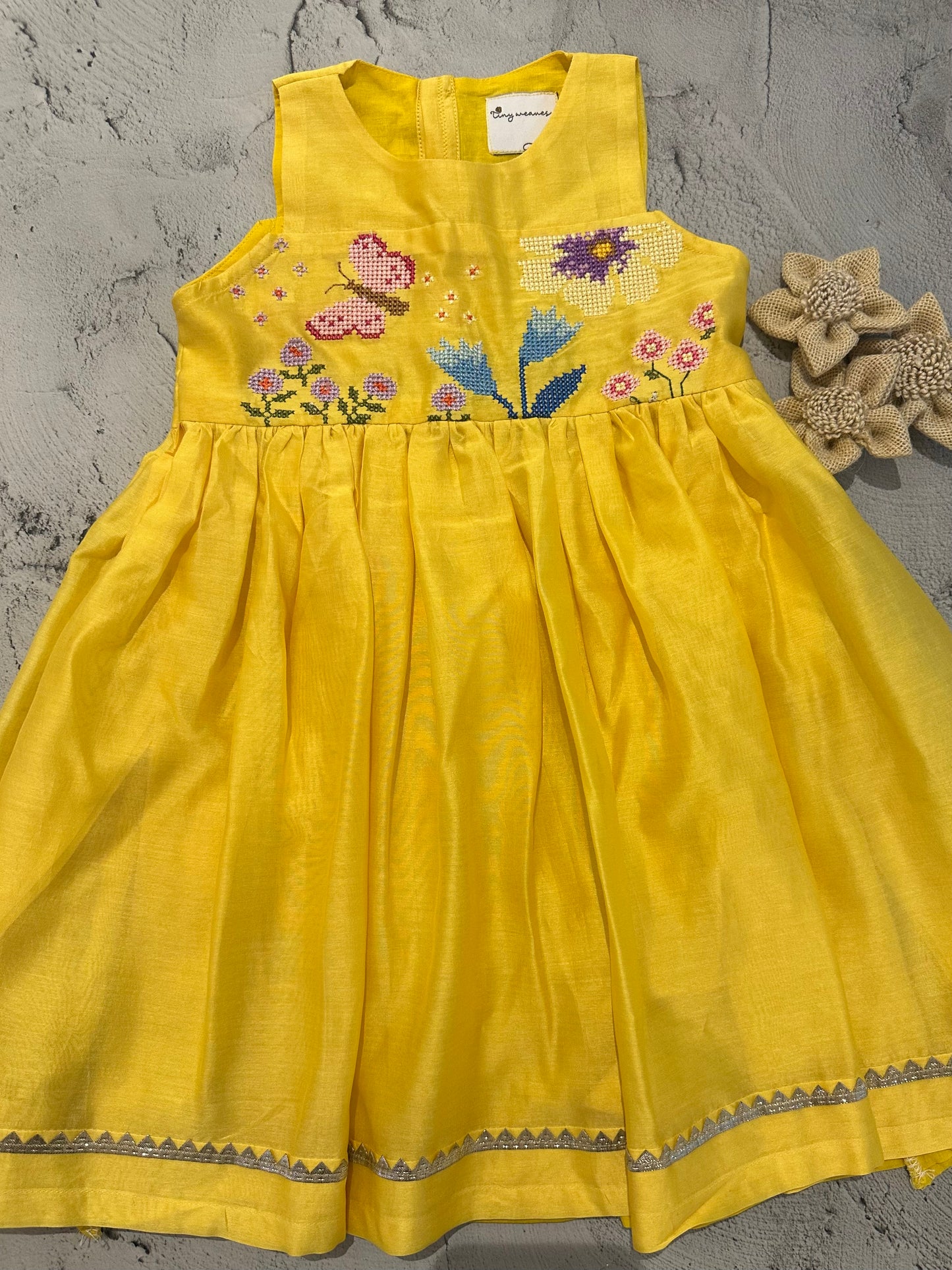 Sunlit Garden Yellow Cross-Stitch Frock