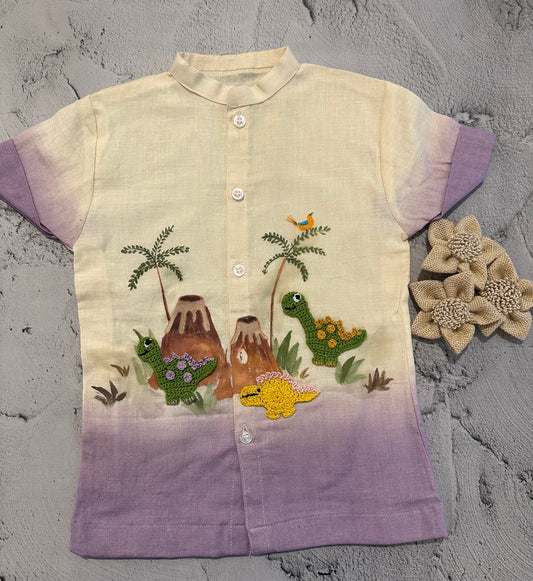 Lilac Ombre Painted & Crochet dino shirt
