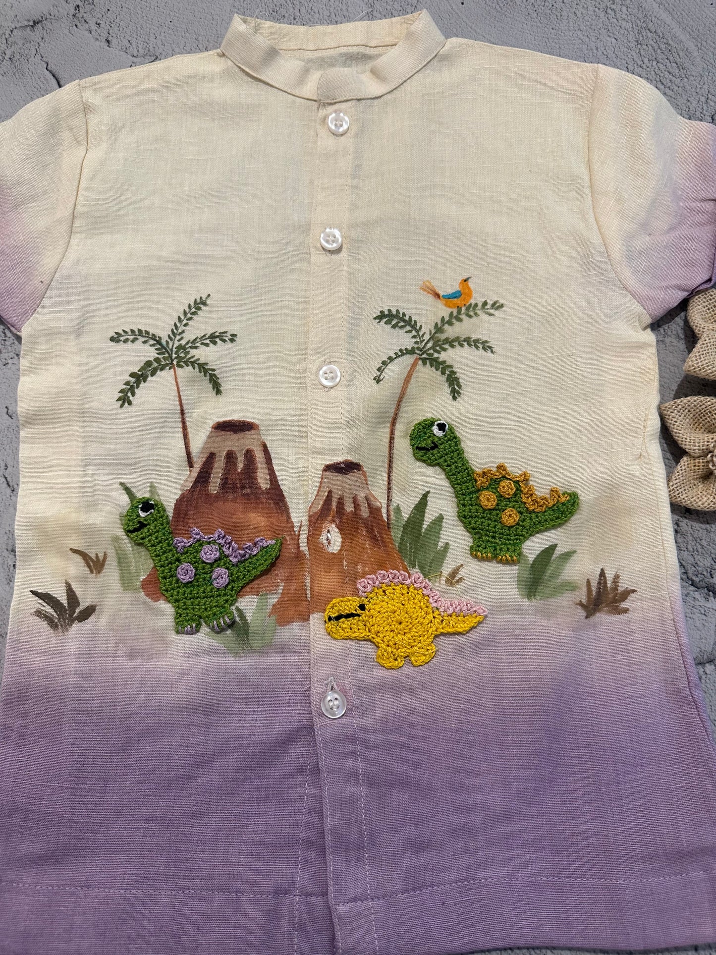 Lilac Ombre Painted & Crochet dino shirt