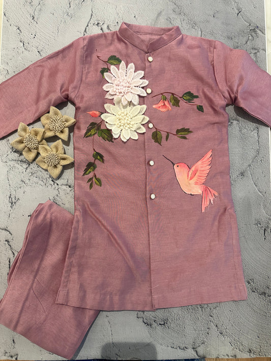 The crochet bird hand painted kurta set