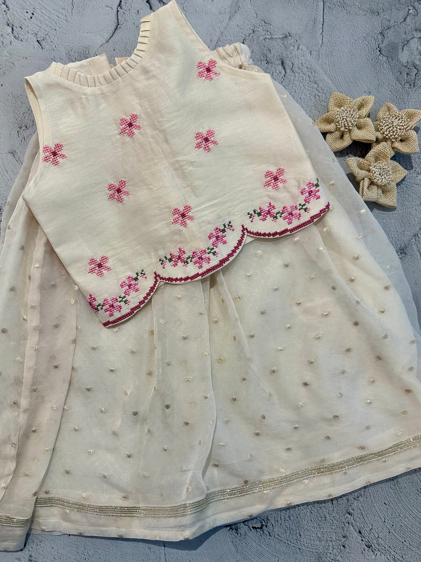 Dreamy ivory cross stitch skirt set