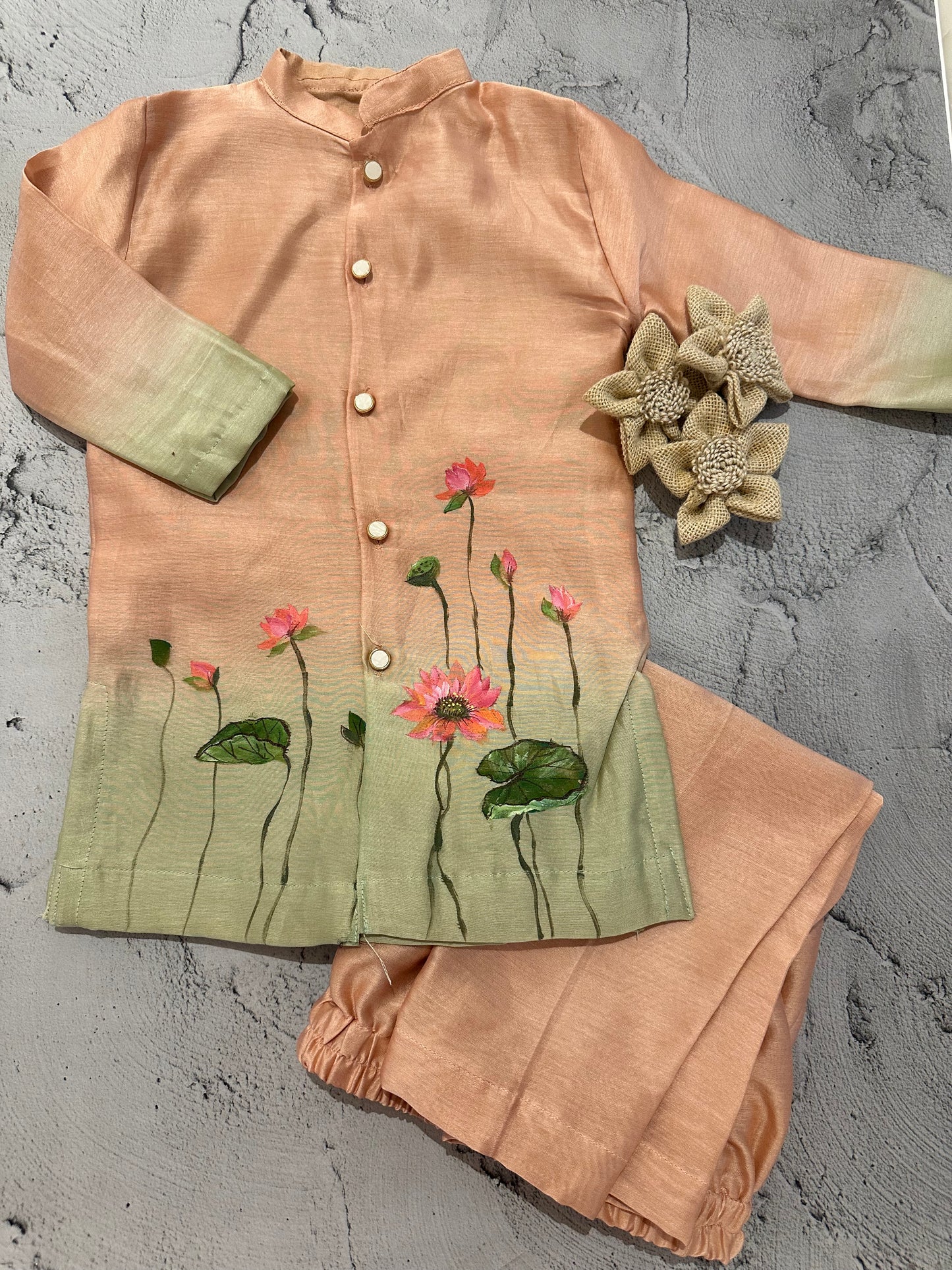 Lotus Meadow Ombre Hand-Painted Kurta Set