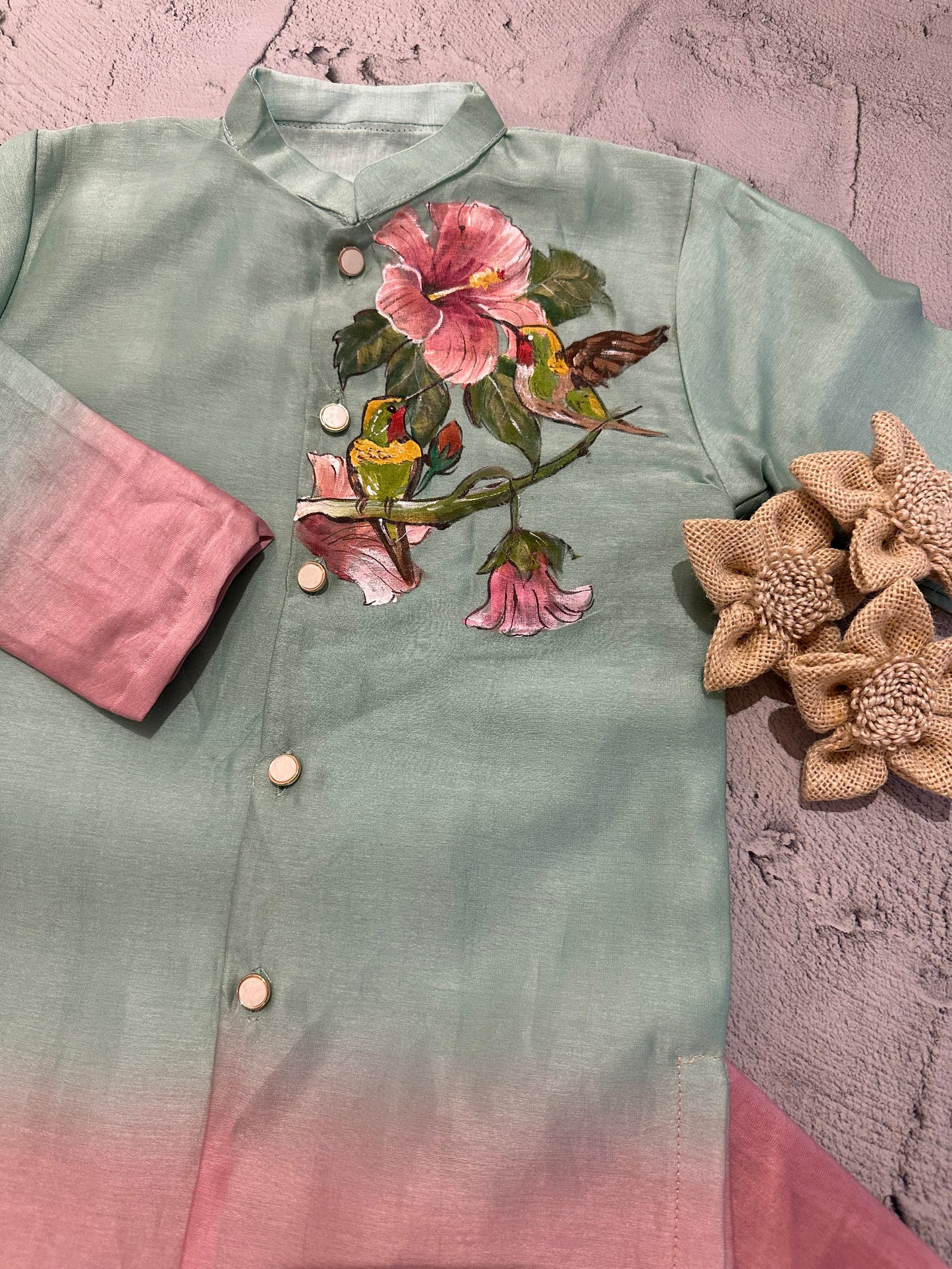 Mint Blush Garden Hand-Painted Kurta Set