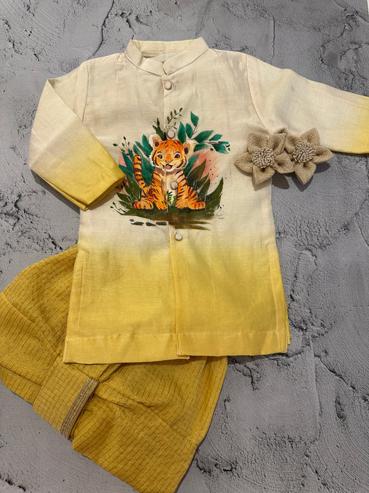 Tiger bloom ombré hand painted kurta dhoti set