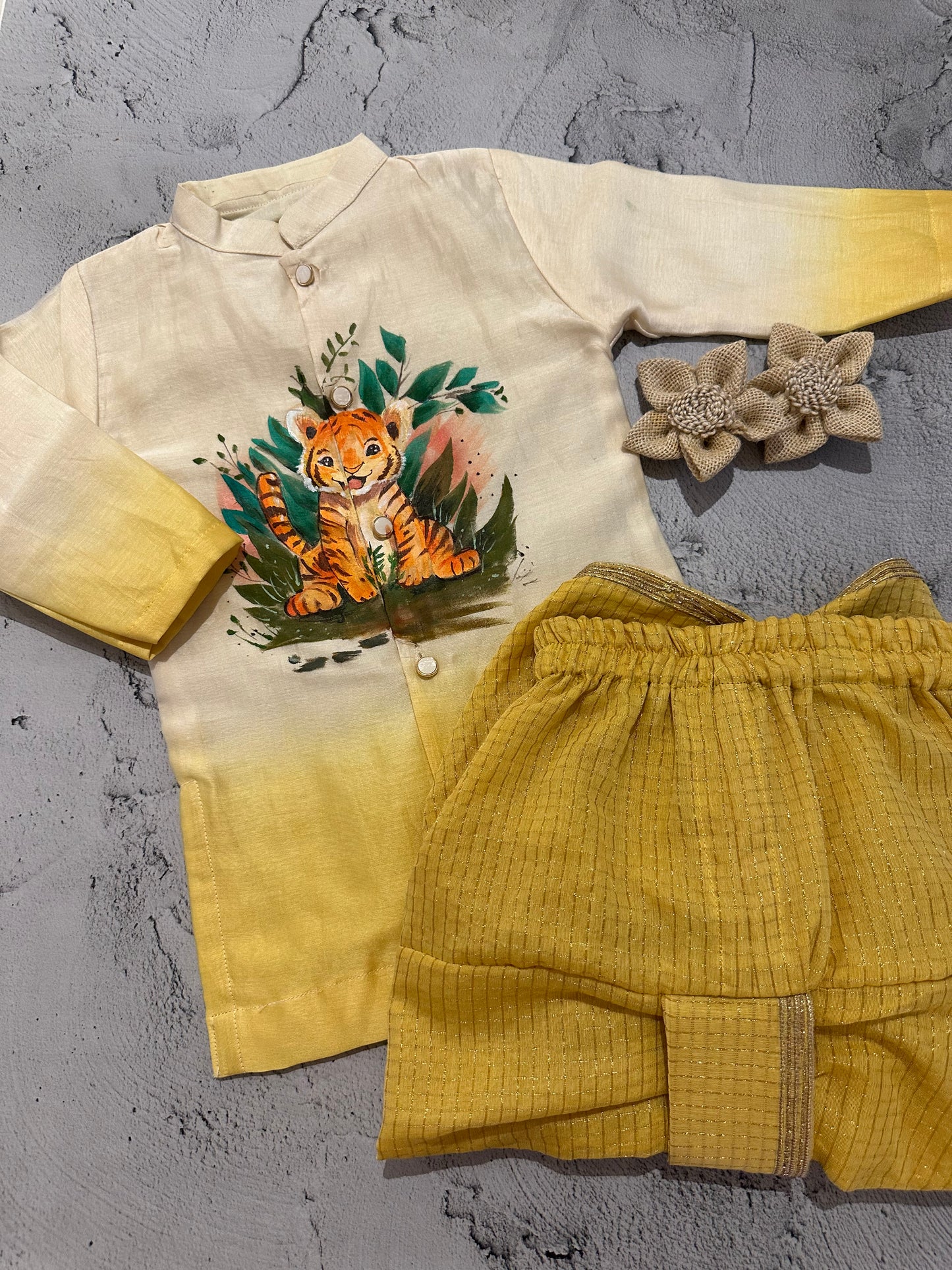 Tiger bloom ombré hand painted kurta dhoti set