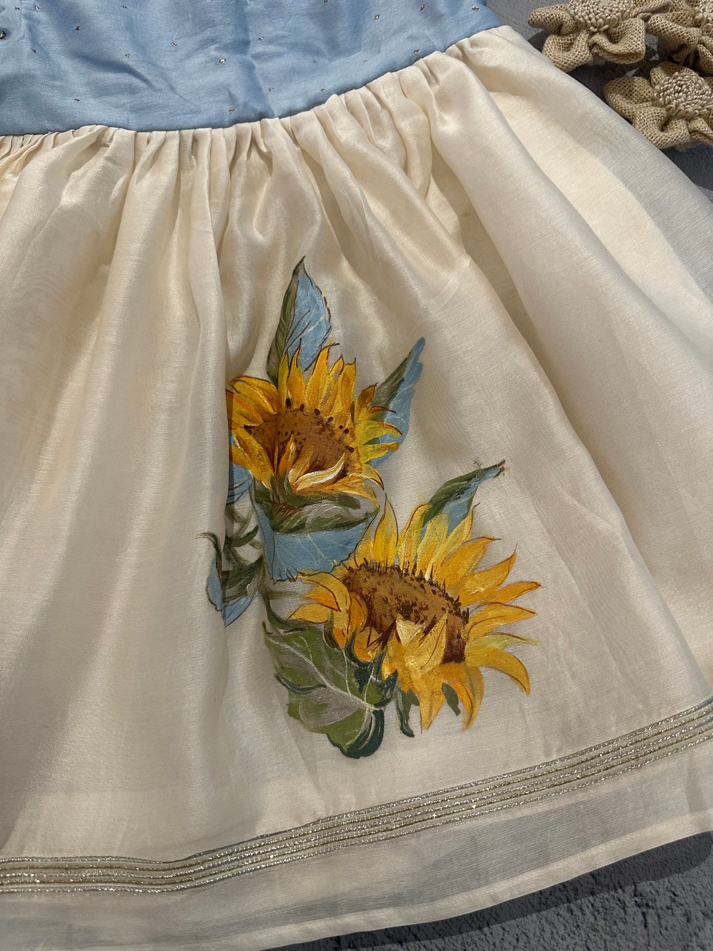 Sunflower Blue & Off-White Hand-Painted Chanderi Angarakha Dress