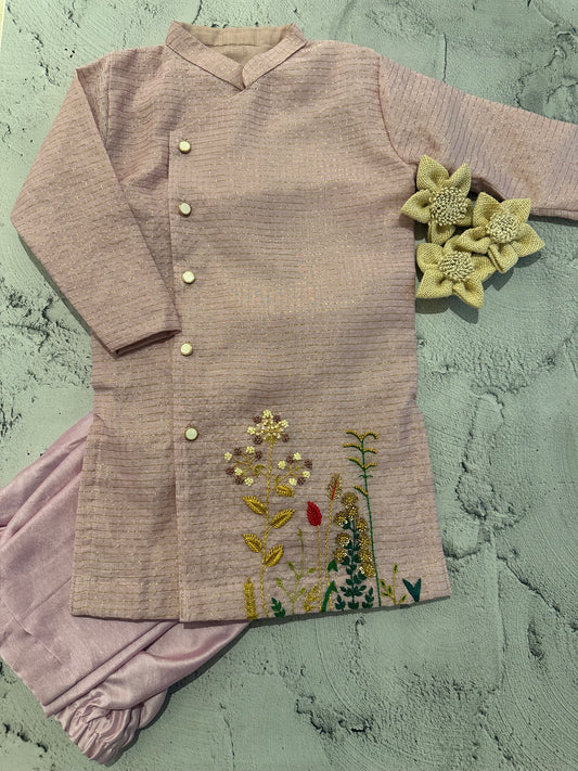 Blush Garden Chanderi Checks Kurta Set