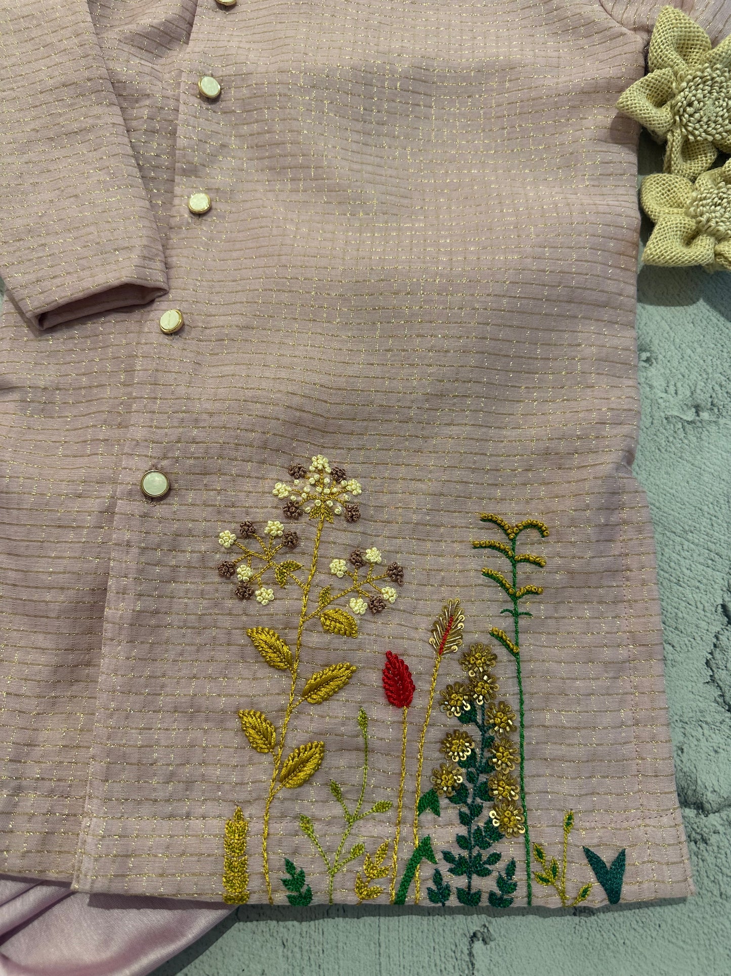 Blush Garden Chanderi Checks Kurta Set