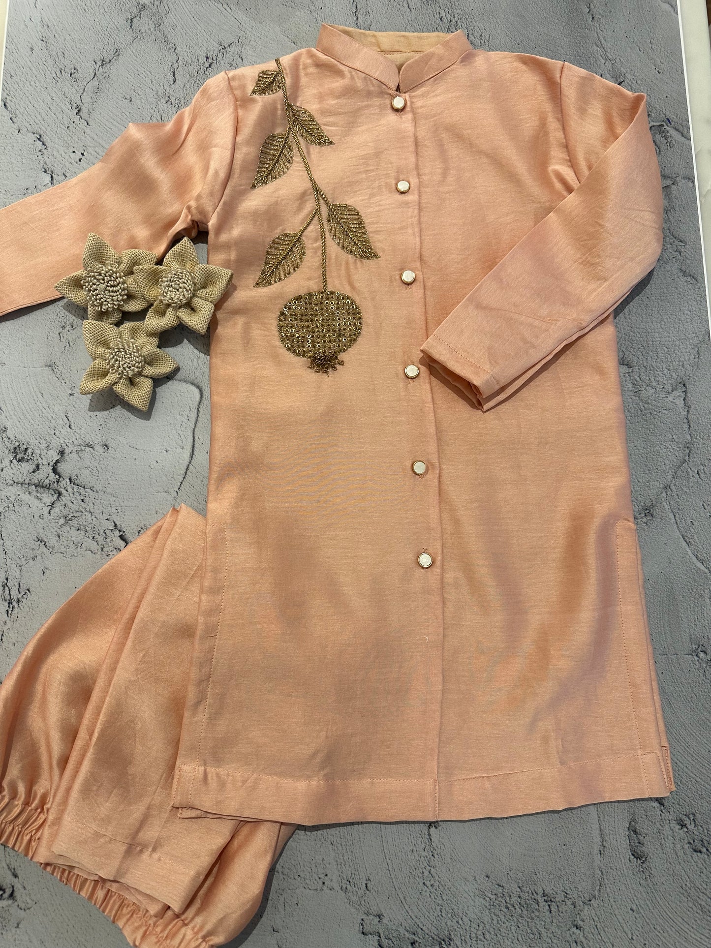 Peach Pomegranate Zardosi Kurta Set