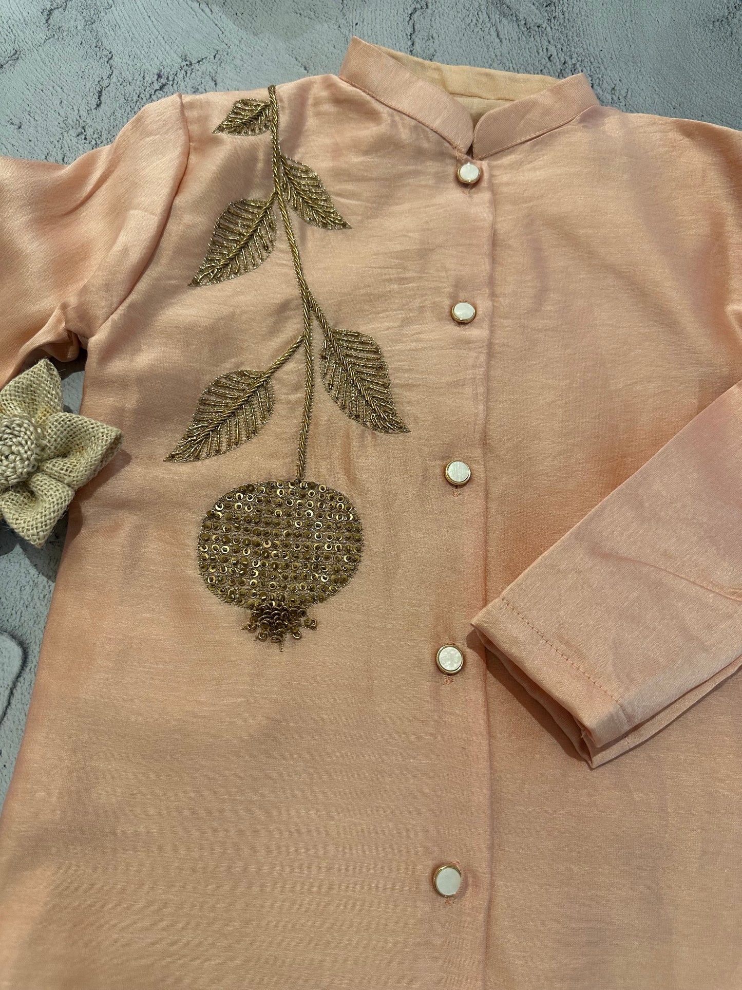Peach Pomegranate Zardosi Kurta Set
