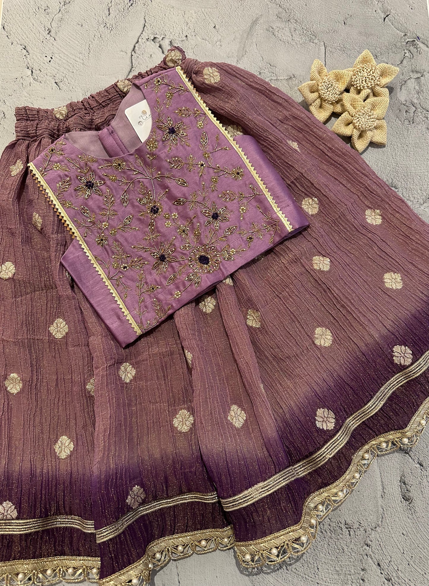 Plum Zardosi Bloom Ombre Skirt Set