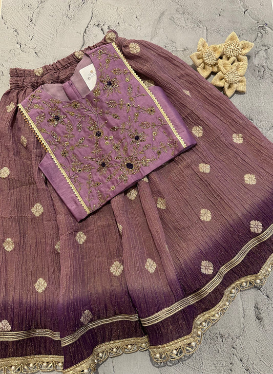 Plum Zardosi Bloom Ombre Skirt Set