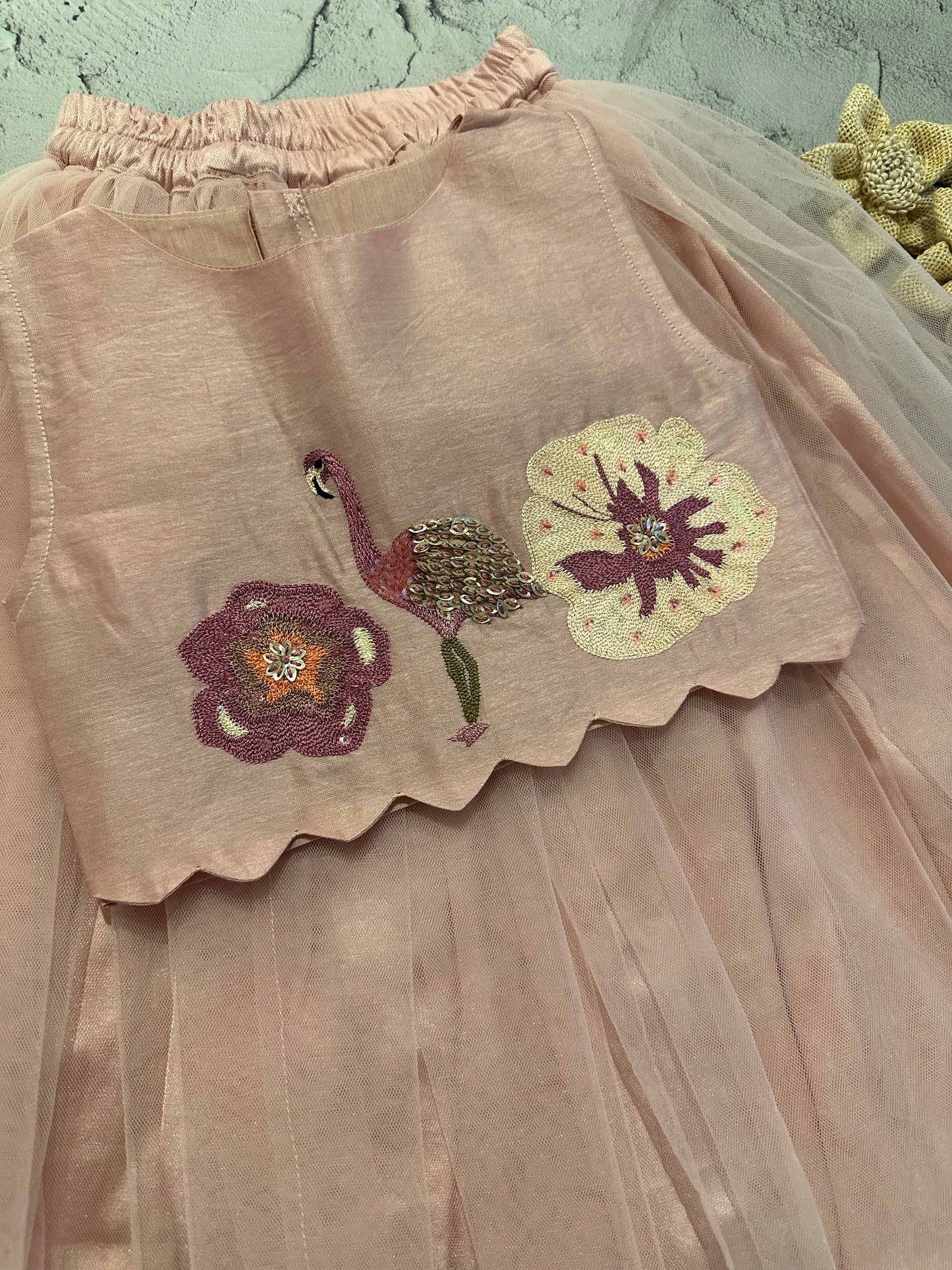 Blush Flamingo Scallop Blouse & Net Skirt Set