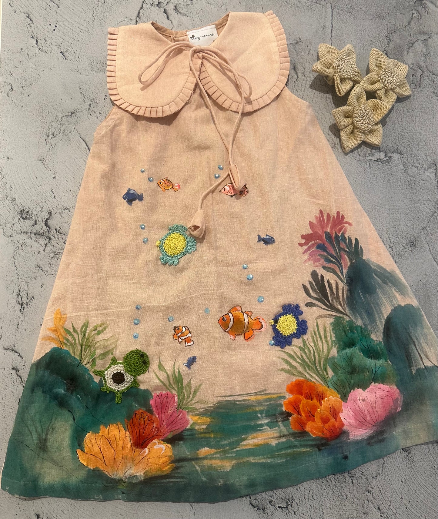 Coral Reef Dream Hand-Painted Crochet Dress