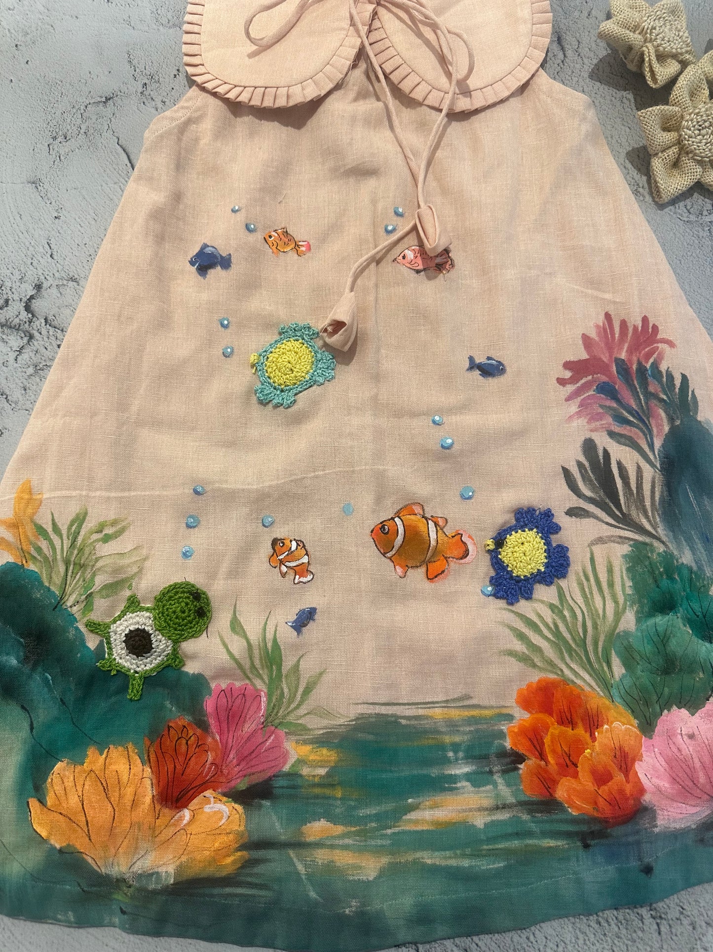 Coral Reef Dream Hand-Painted Crochet Dress