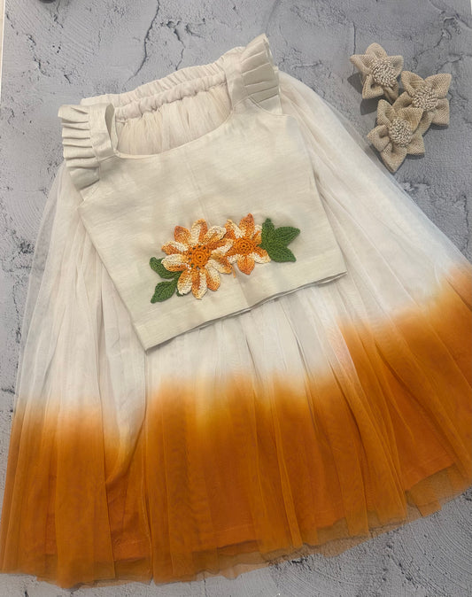 Sunlit Petal Hand-Crochet Net Skirt Set